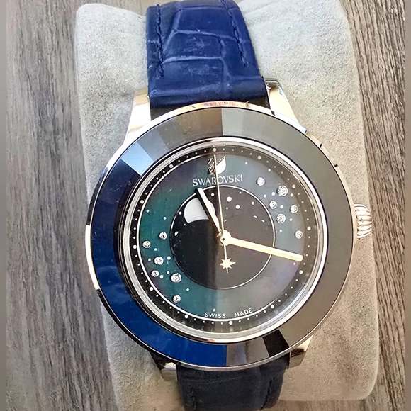 Swarovski Blue Leather Strap Watch - Maybe used once or twice the very least. - Picture 1 of 6